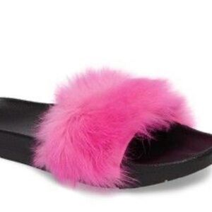 UGG Black and Pink Furry Slides